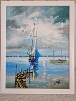Sztopka Anna:  Vitorlás c. festmény keretezve