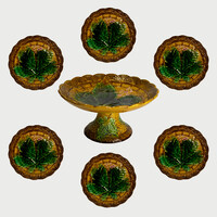 Gesztenye leveles majolika készlet, 7db