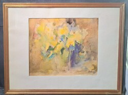 R. Pap Piroska: Virágok (akvarell) 80x60 cm belméretű keretben - Rostáné, szegedi művész