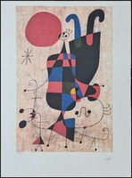 Joan Miro -  "Figures and Dog in front of the Sun" -litográfia