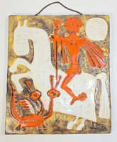 Pázmándi antal - dragon slayer saint georgy / mid century - retro huge ceramic wall picture