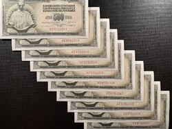 *** 10 db UNC sorszámkövető 1981-es 500 dínár ***