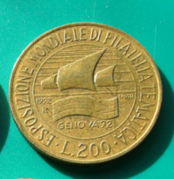 Olaszország - 200 Líra - 1992 - a Genovai Bélyegkiállítás emlékérme