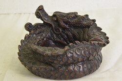 Kínai, japán sárkány figurás tálka, szobor A221