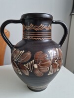 Hódmezővásárhelyi kétfülű hibátlan kerámia váza