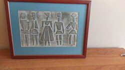 Interesting embossed graphic, signed 34x26 cm with frame