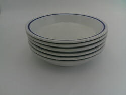 Alföldi porcelán kék szegélyes, üzemi konyhás porcelán tál, tányér ( 6 db. )