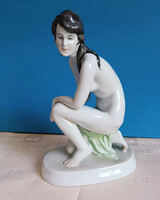 Zsolnay Térdelő Nő Akt Porcelán Figura