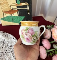 Rózsás Gyönyörű virágos csupor porcelán findzsa nagymama kincse