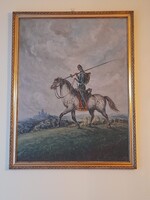 Nagy méretű lovag festmény, Parzival felirattal, Zóni László festménye