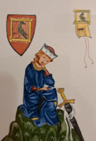 Középkori lovag kép: Walter von der Vogelweide kerámia falidísz (M5570)