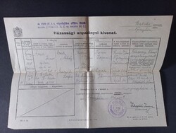 Házassági Anyakönyvi Kivonat Nyíregyháza 1941 Aradi JÁnos és Kovács Vilma