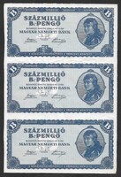 3 db 100 millió B. pengő 1946 ívben EF