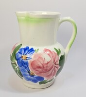 Beautiful, old, large - hand-painted, floral patterned granite jug