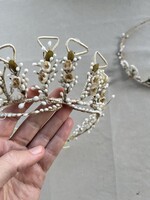 2 db antik viasz virágos menyasszonyi koszorú, vintage esküvő, elsőáldozás, tiara, fejdísz