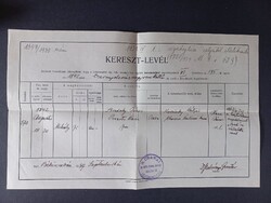 Keresztlevél 1939-es másolata Békéscsabán kiállítva