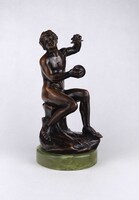 1V088 Elkington & Co Antique Musician Nude Figure Bronze Sculpture on Marble Base