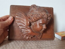 Angyalfejes fa falidísz faragott, handmade