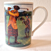 Skóciából származó golf mintás teás bögre, porcelán bögre, (M=10,5, D=7) (177.)