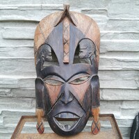 Afrikai fa faragott totem maszk,fej.37,5 x 21 cm.68 dkg.