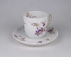 1V079 Antik kézifestett virágmintás Fischer J. porcelán kávéscsésze