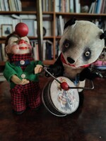 Régi felhúzós játékok cirkuszi panda és bohóc
