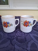 Régi Zsolnay porcelán pipacsos, búzavirágos bögre, 2 db