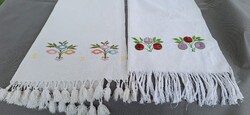 Gyümölcsös , virágos hímzett pamut törlő 2 darab