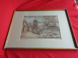 Conrád Gyula Szentendre 1956 színezett rézkarc