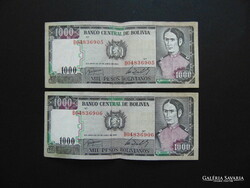 Bolívia 2 darab 1000 bolivár 1982 Sorszámkövető ! 01