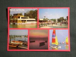 Képeslap,Balaton,mozaik,hajóállomás,vitorlás hajó,Badacsony katamarán,csónak látkép,részlet, 1991-