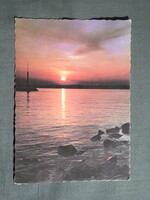 Képeslap,Balaton part,móló,naplemente látkép,részlet,1970-