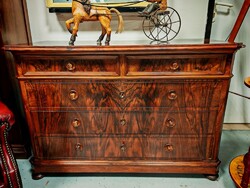 Csodaszép antik mahagóni nagyméretű fiókos tömör fa  furnérozott fiókos  komód , 1800-as évek vége