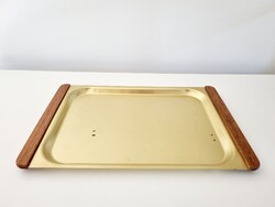Vintage fém tálca teak füllel, LV 954