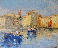 Salomon Le Tropézien - Saint Tropez gyönyörű régi festmény/táblakép 20.sz.eleje