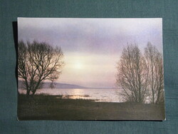 Képeslap,Balaton part,táj,naplemente látkép,részlet, 1964-