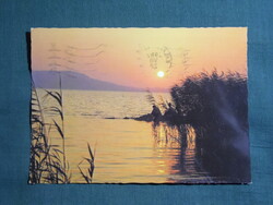 Képeslap,Balaton part,horgász,naplemente,Badacsony látkép,részlet,1981-