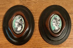 Szász Endre ,porcelán kép ,iparművészeti bőr keretben ,2 db