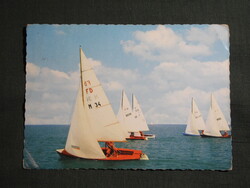 Képeslap,Balaton,vitorlás hajó látkép,részlet,1980-