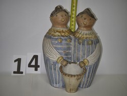 Kiss Roóz két alakos kerámia szobor, váza, gyertyatartó   -  régi jelzett  -  / 14