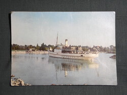 Képeslap,Balaton,Balatonszemes,móló,kikötő,hajóállomás sétahajó,Kelén gőzhajó látkép,részlet,1961-