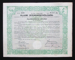 Államadóssági kötvény járadékkölcsön - Erdélyi Nyereménykölcsön 1/2 részkötvény 100 pengő 1941