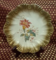 Antik porcelán tányér, ritka virágos fajansz dísztányér 2 (L5584)