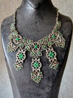 1880-1910 French low silver mounted with green paste Festoon necklace