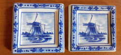 Kézzel festett szélmalmos díszcsempék Delfts Blue - 7.5x7.5 cm - két darab