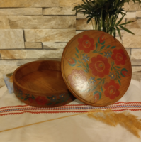 Kézzel festett virágmintás fedeles fa doboz díszdoboz