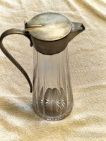 Réz fedeles Karafa, Krisztály Üveggel a 1930-50-es évből. Szép hibátlan állapotban. Méret= 24