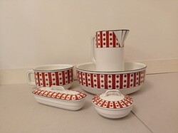 Antik porcelán fürdőszoba mosdó készlet 5 darab lavór kancsó bili szappan fogkefe tartó 4351