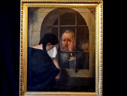 105x85 cm -es kép, Jablonczay Pethes János búcsúja leányától Lipótújváron, Kiss Bálint (1802-1868) :