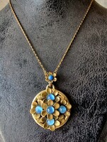 1960s Bohemian-style blue moonstone-effect rhinestone pendant necklace